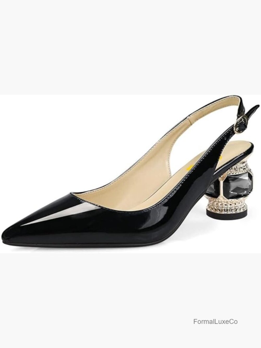 Women's Heeled Sandals Crystal Slingback Pointed Toe Low Heel Pump